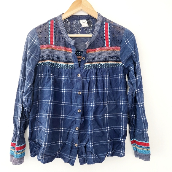 Anthropologie Tops - Anthropologie Akemi Kin Embellished Flannel Shirt